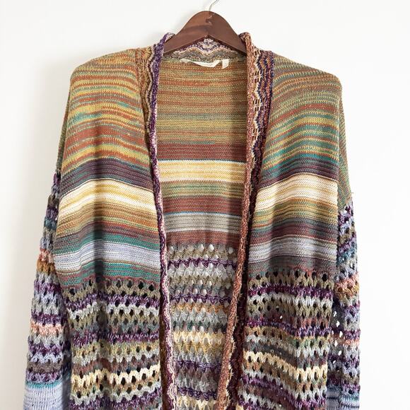 SOFT SURROUNDINGS Albi Crochet Open Knit Rainbow Cardigan Sweater Large L - Picture 3 of 9